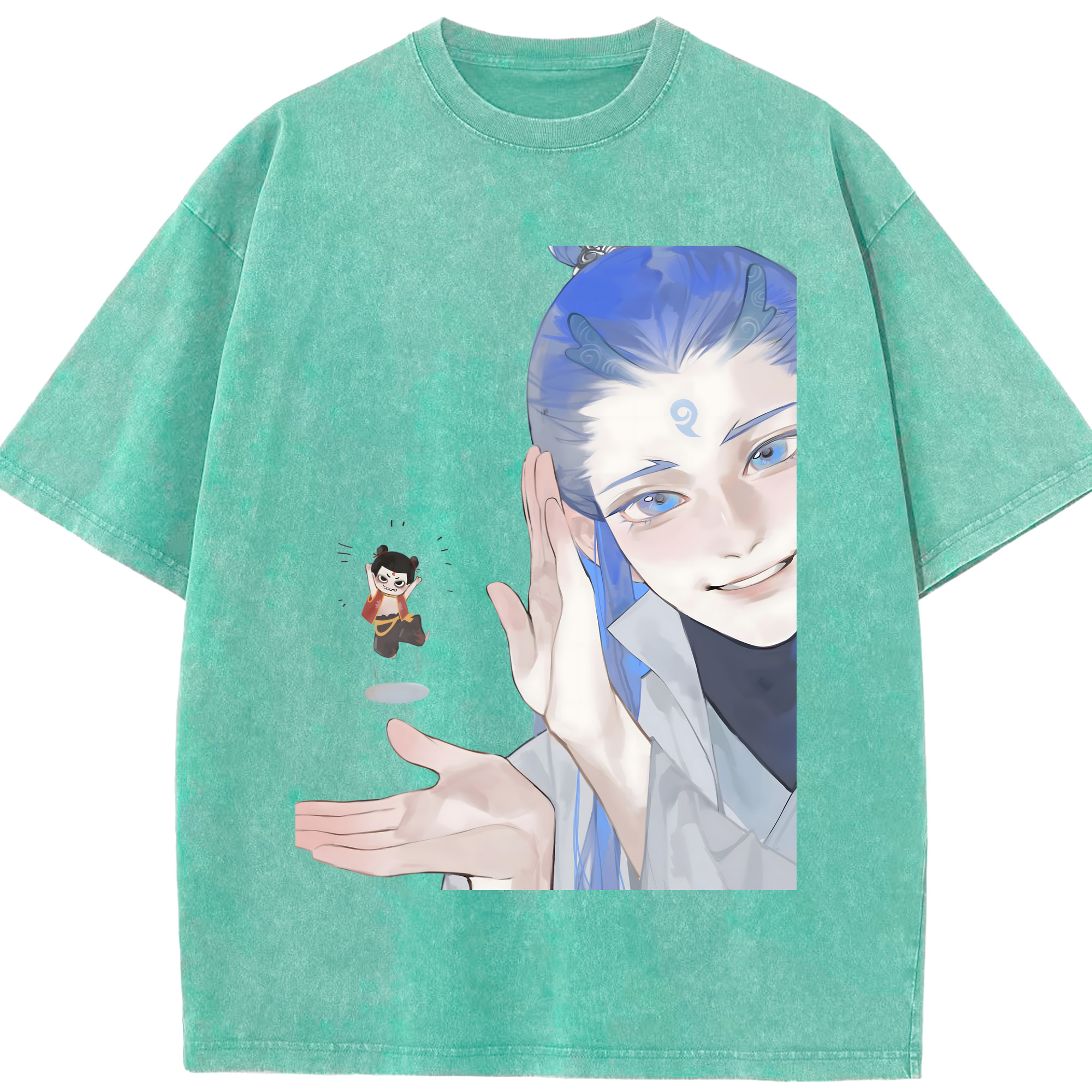 （画像用） Ne Zha 2 ナタ 魔童の大暴れ 綿100% ヴィンテージ風 半袖Tシャツ（フロントプリント）